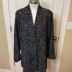 Eileen Fisher Black White Speckled Knit Long Jacket, Size L